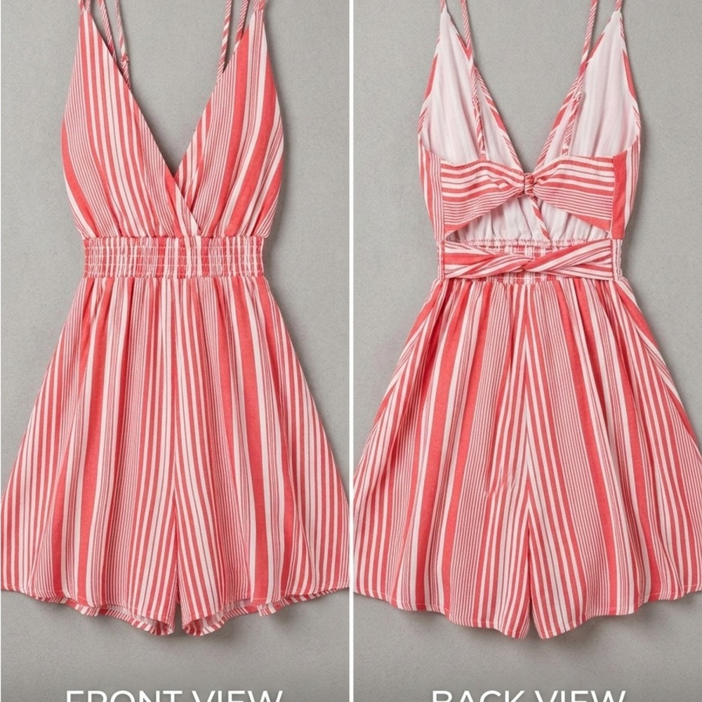 Striped Pink Sleep Romper - Picture 1 of 4